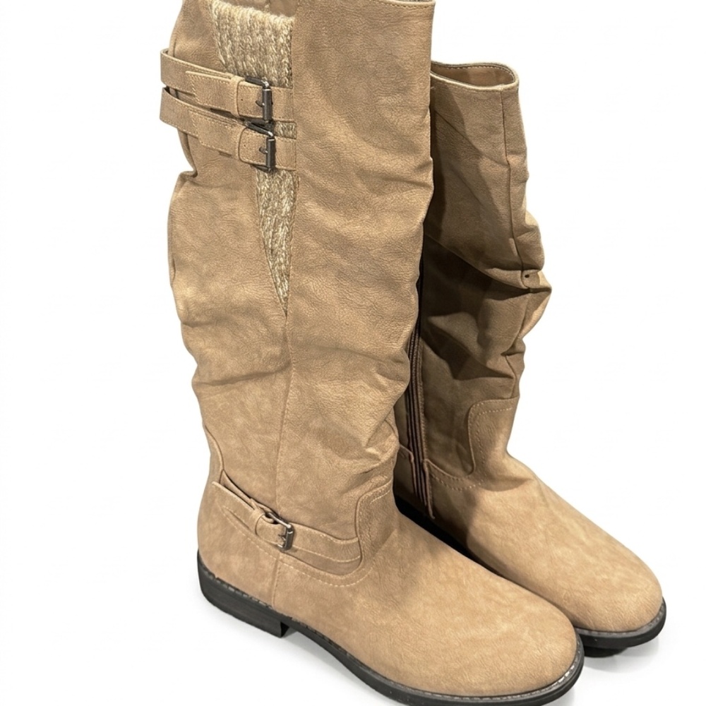 XOXO  Marisa Taupe Slouch Knit Riding Boots | Size 10M | Cozy Casual